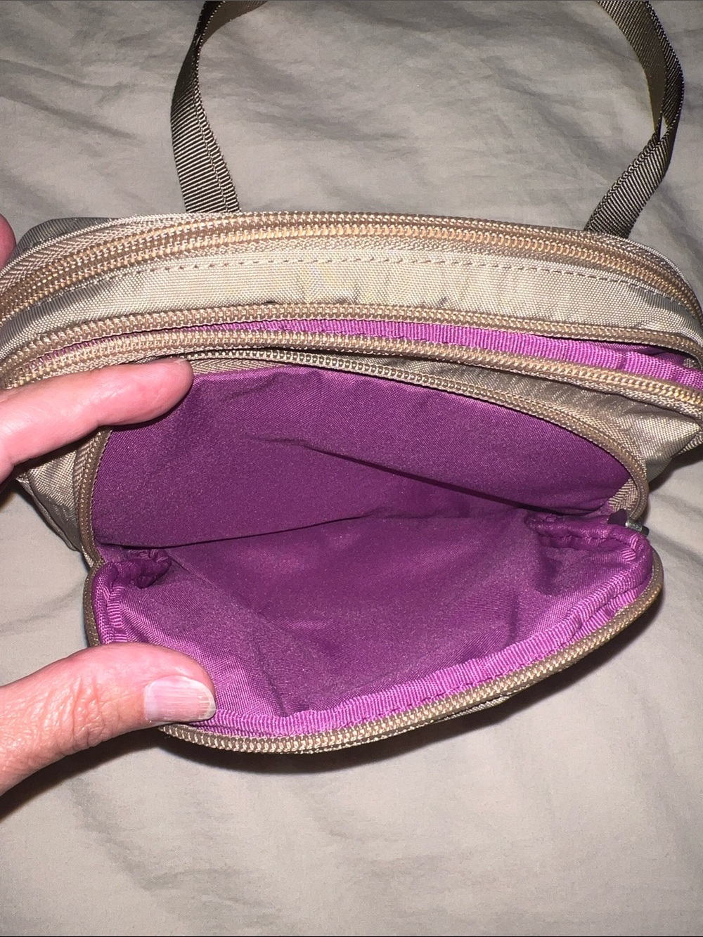 Baggallini Taupe Triple Zip Crossbody Bag; NWT - Picture 3 of 7